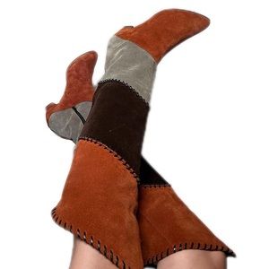 Knee high tri tone suede/leather boot